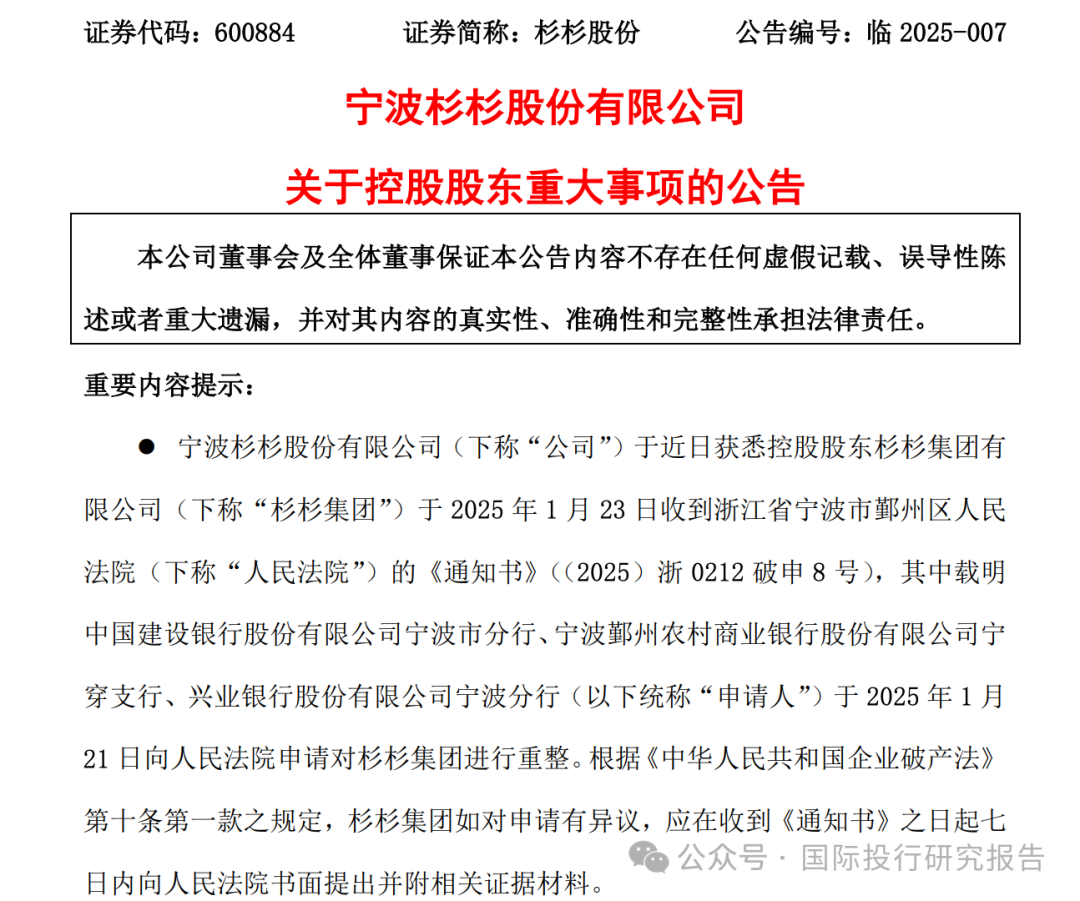 蛇年第一案：郑永刚尸骨未寒杉杉集团被三家银行申请破产重整，孤儿寡母太难了！